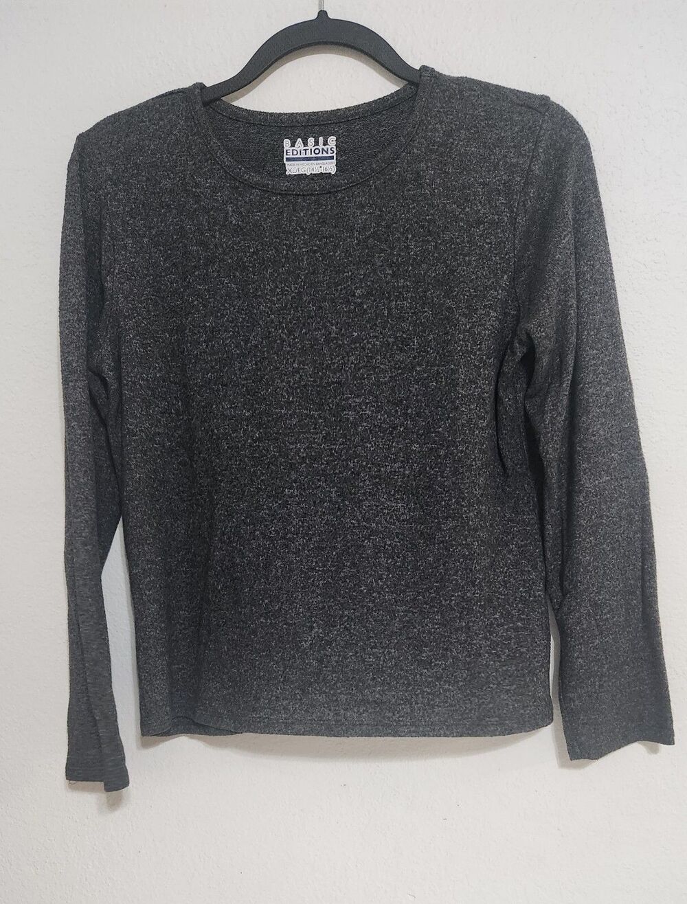 BASIC EDITIONS Women’s XL/EG T-Shirt Top GREY LONG SLEEVES